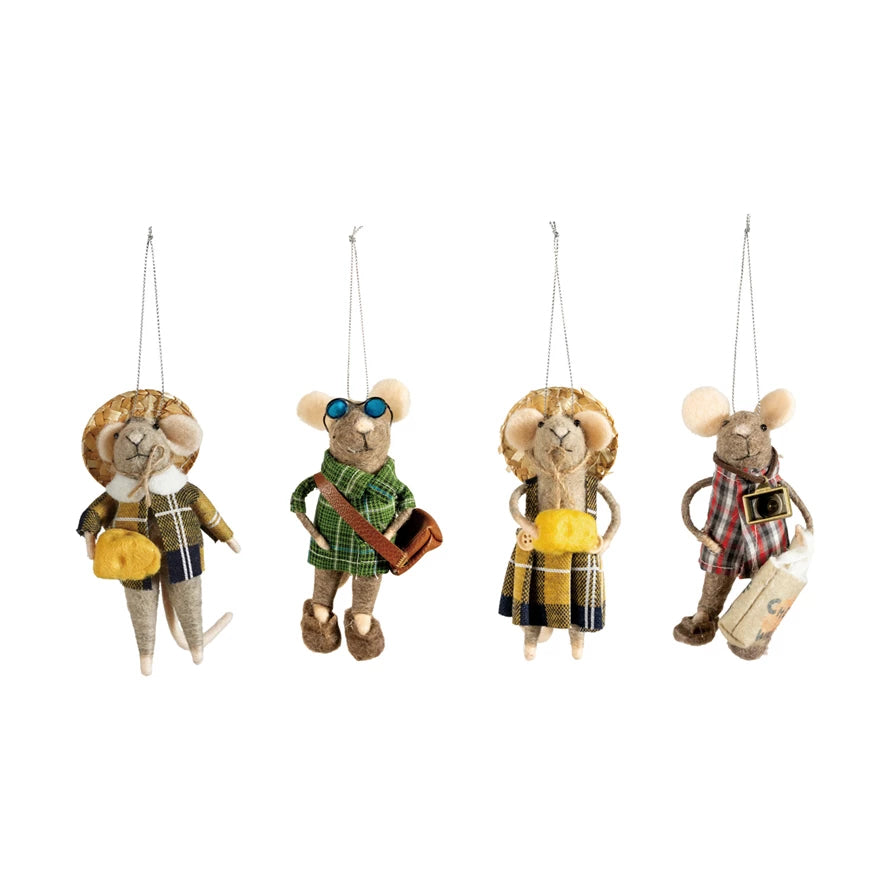 Wool Felt Tourist Mouse Ornament CHOICE of 4 Styles