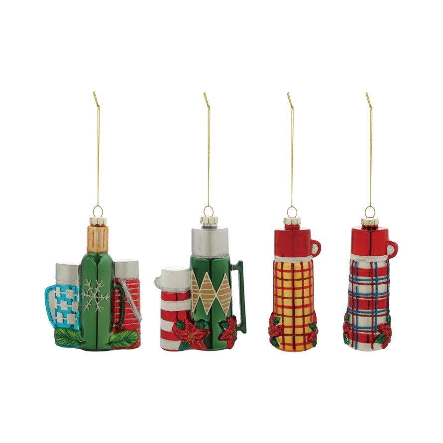 Vintage-Style Glass Thermos Ornament with Glitter CHOICE of 4 Styles