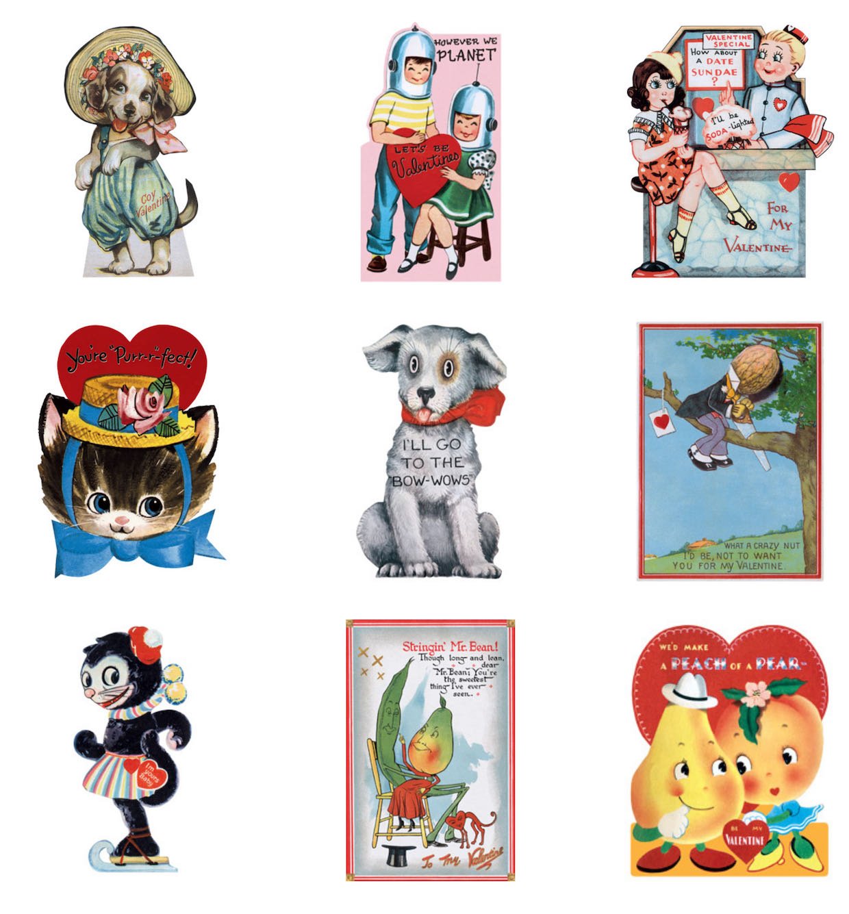 15 Assorted Vintage Reproduction Funny Die Cut Valentines - Marmalade Mercantile