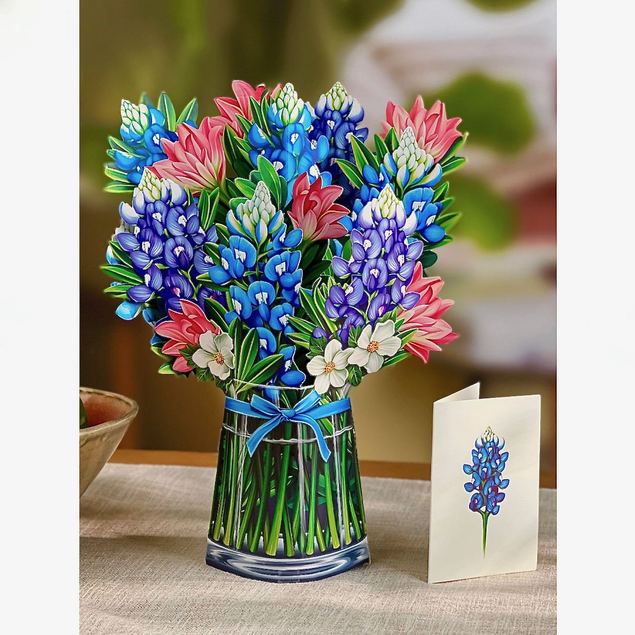 3D Life-Sized Paper Bluebonnets Bouquet Pop Up Greeting Card - Marmalade Mercantile