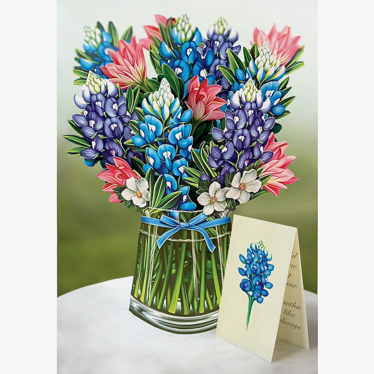  Freshcut Paper Pop Up Cards, 3 Pack,Fields of Flowers,  Sunflower, Blue Bonnets, Three (3), 12 inch Life Sized Forever Flower  Bouquet 3D Popup Paper Flower Greeting Cards with Note Cards