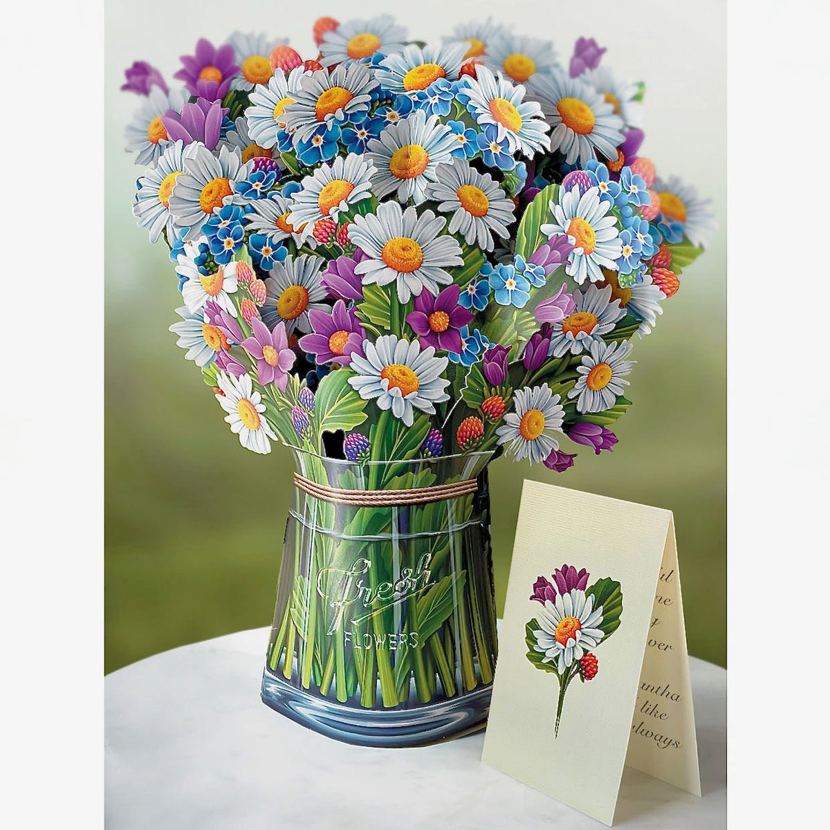 3D Life-Sized Paper Daisies & Wildflowers Bouquet Pop Up Greeting Card