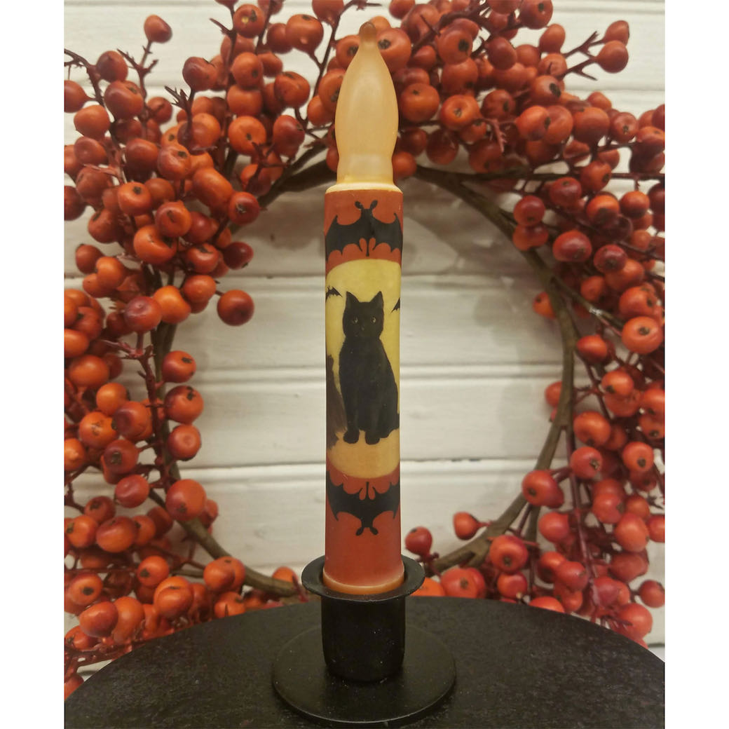Black Cat and Halloween Bats LED Battery Operated Candle