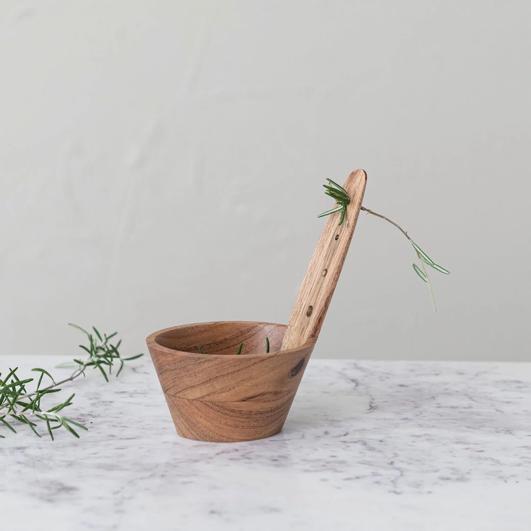 Acacia Wood Herb Stripper w Attached Bowl - Marmalade Mercantile