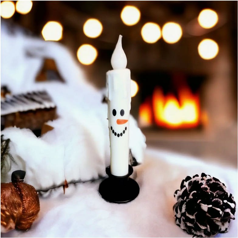 Battery Operated LED Christmas Taper Candle Snowman Face - Marmalade Mercantile