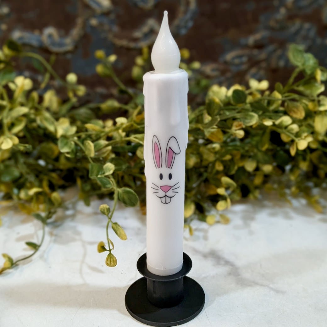 Battery Operated LED Easter Taper Candle w Bunny Face - Marmalade Mercantile