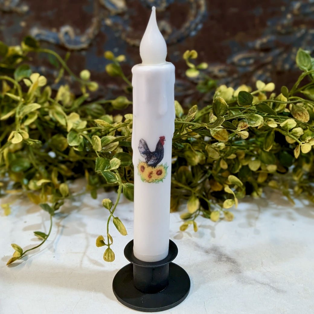 Battery Operated LED Taper Candle Chicken w Sunflowers - Marmalade Mercantile