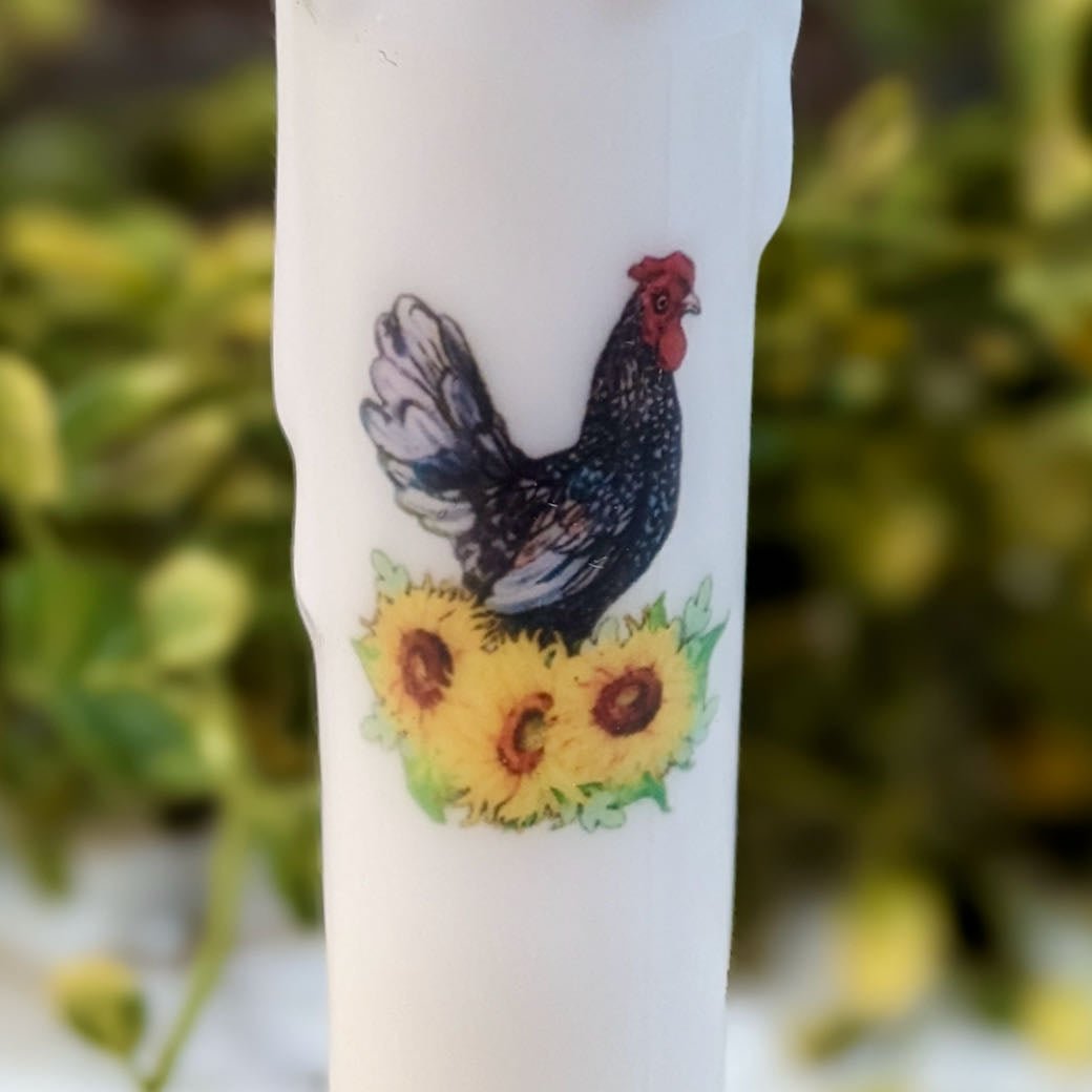 Battery Operated LED Taper Candle Chicken w Sunflowers - Marmalade Mercantile