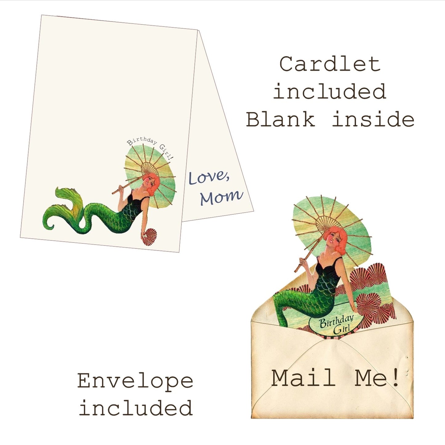 Birthday Girl Mailable Wearable Paper Tiara Mermaid Greeting Card - Marmalade Mercantile