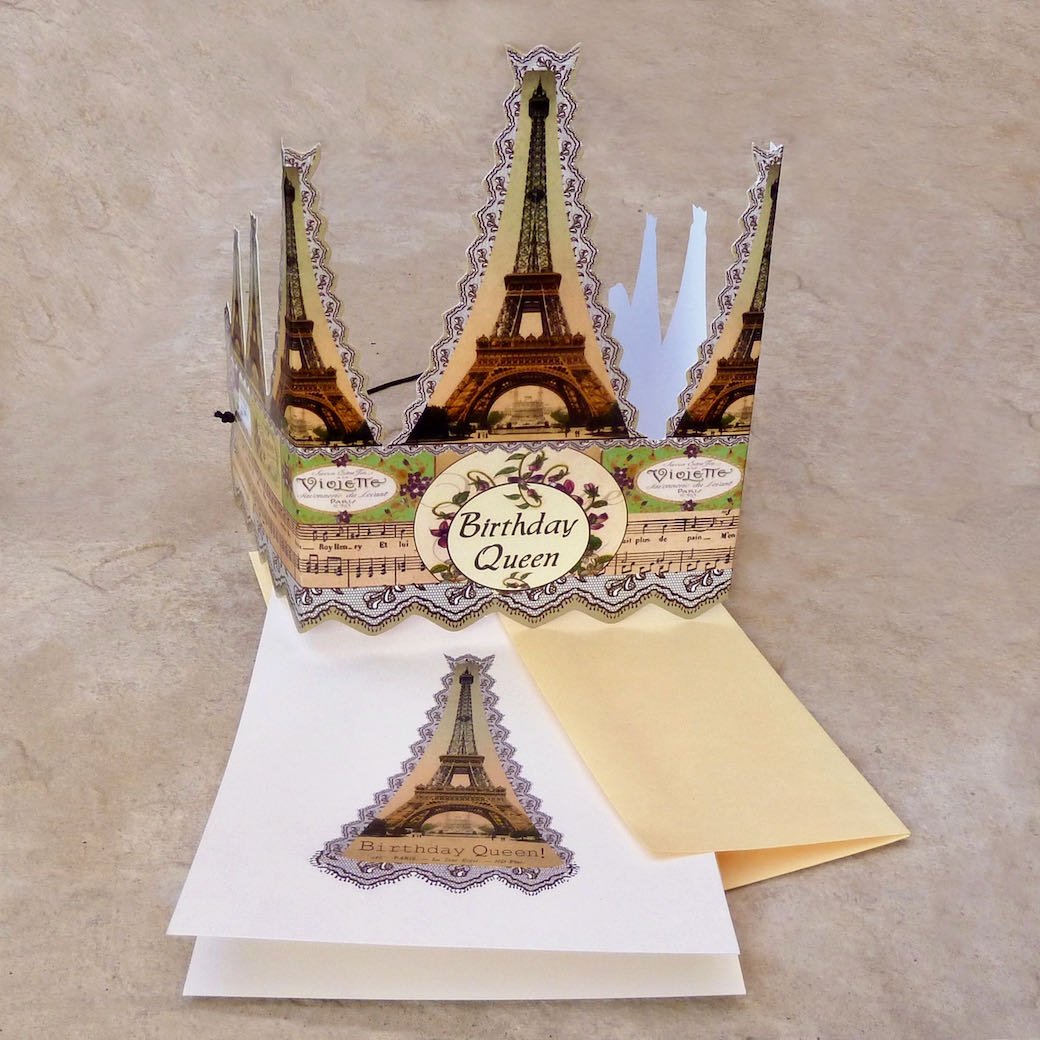 Birthday Queen Eiffel Tower Wearable Mailable Paper Tiara Greeting Card - Marmalade Mercantile