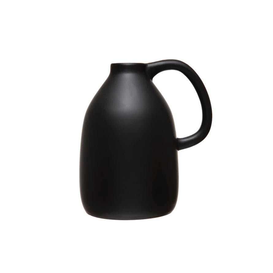 Ceramic Vase with Handle & Matte Black Finish - Marmalade Mercantile