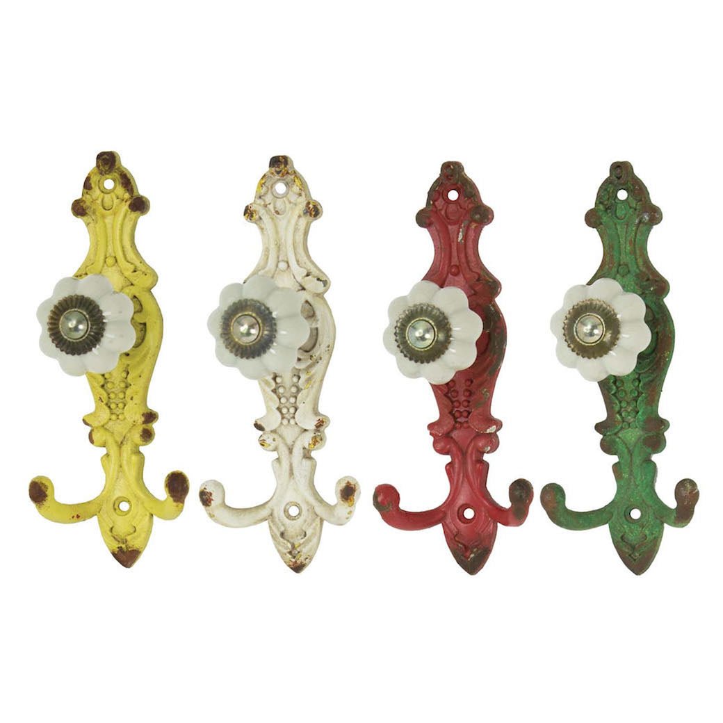 Colorful Cast Iron Hook with Porcelain Knob CHOICE of Colors