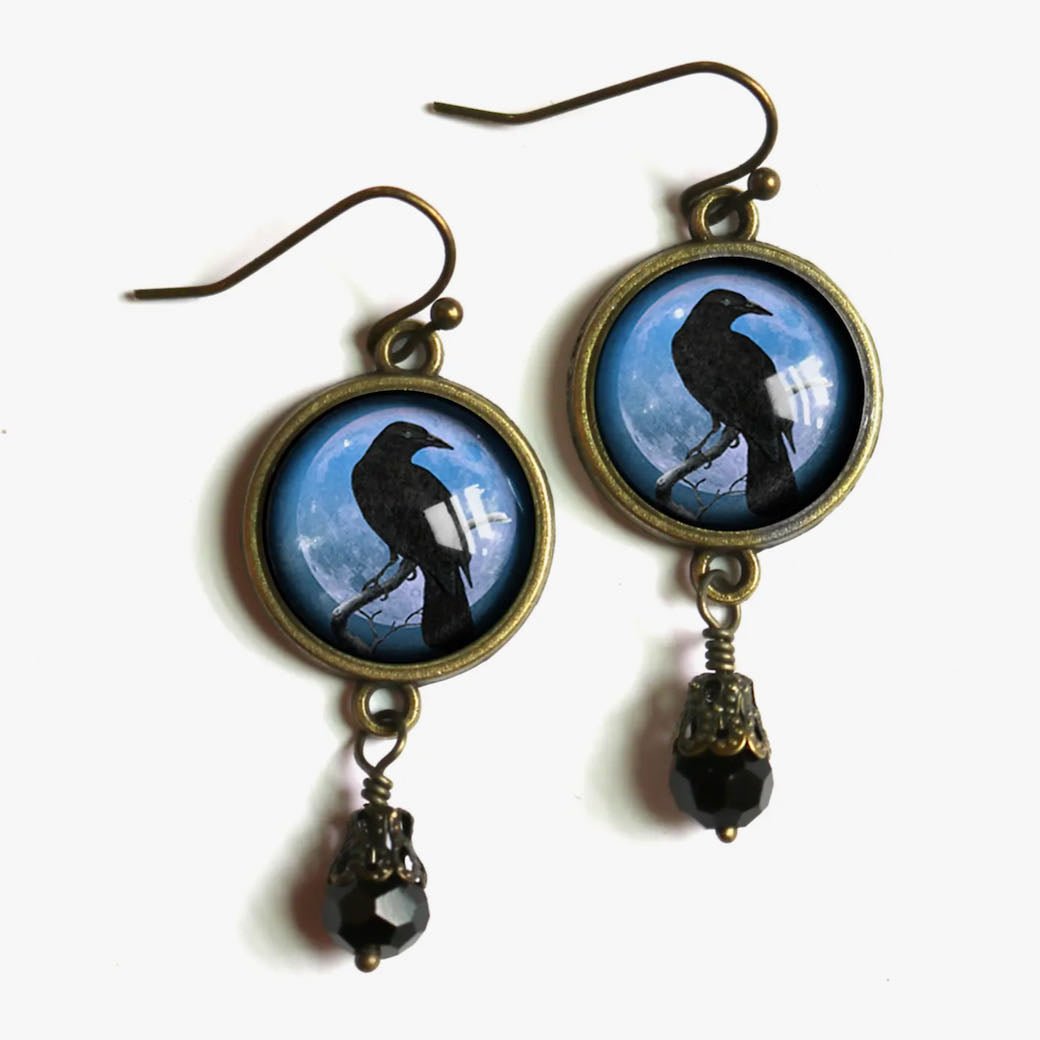 Cottage Core Halloween Raven Earrings on Blue/Purple Background - Marmalade Mercantile