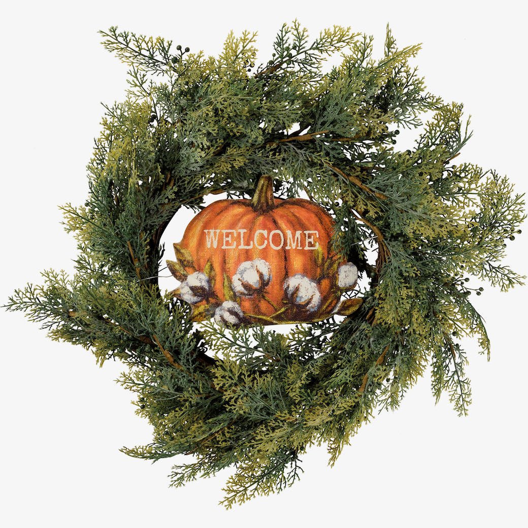 Fall Wreath Insert Orange Pumpkin with Welcome - Marmalade Mercantile