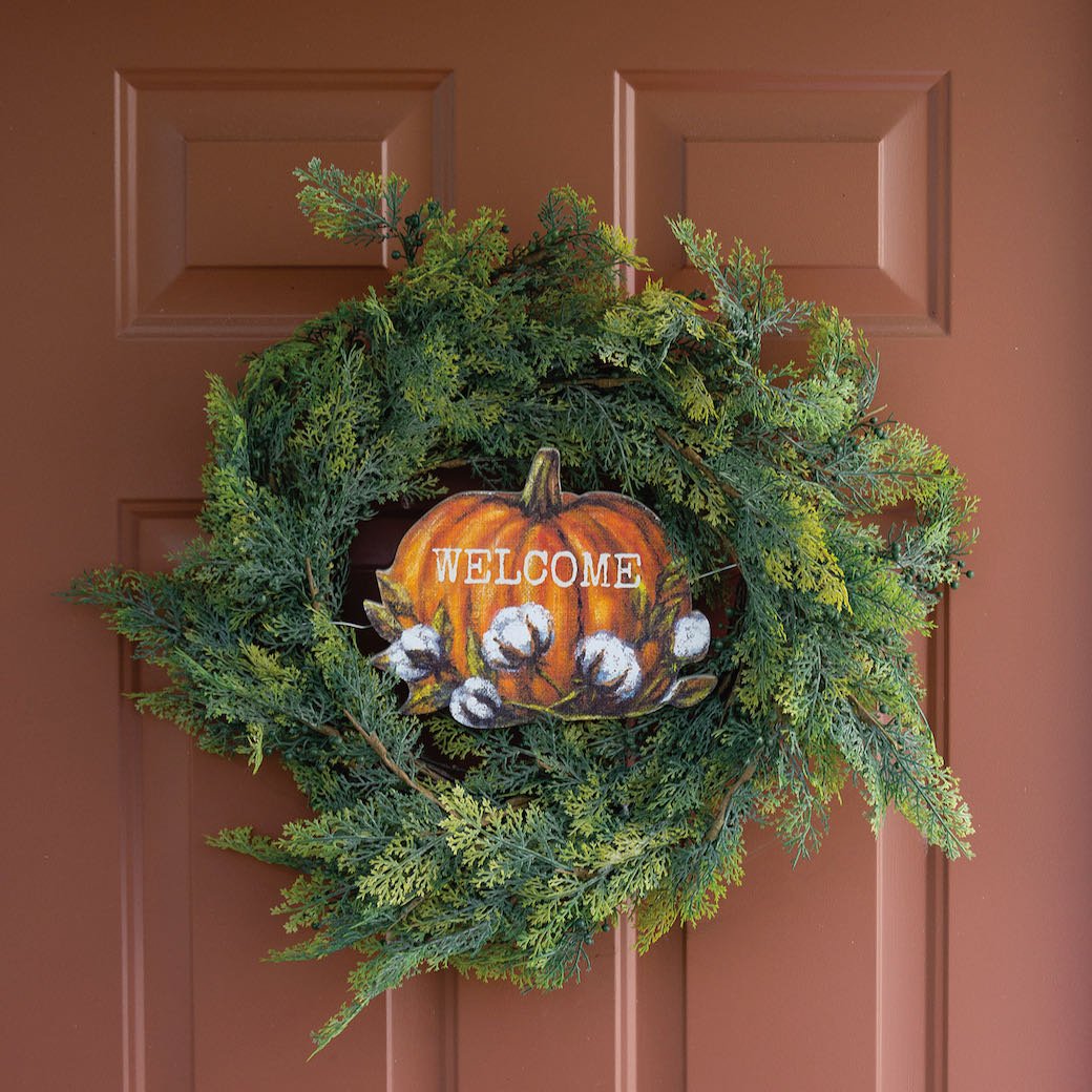 Fall Wreath Insert Orange Pumpkin with Welcome - Marmalade Mercantile