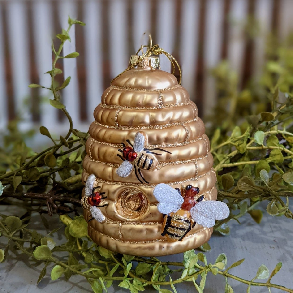 Glittered Glass Bee Hive Ornament - Marmalade Mercantile