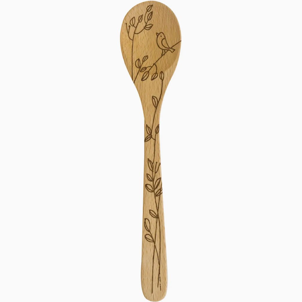 Laser Etched Beechwood Mixing Spoon with Bird Design - Marmalade Mercantile