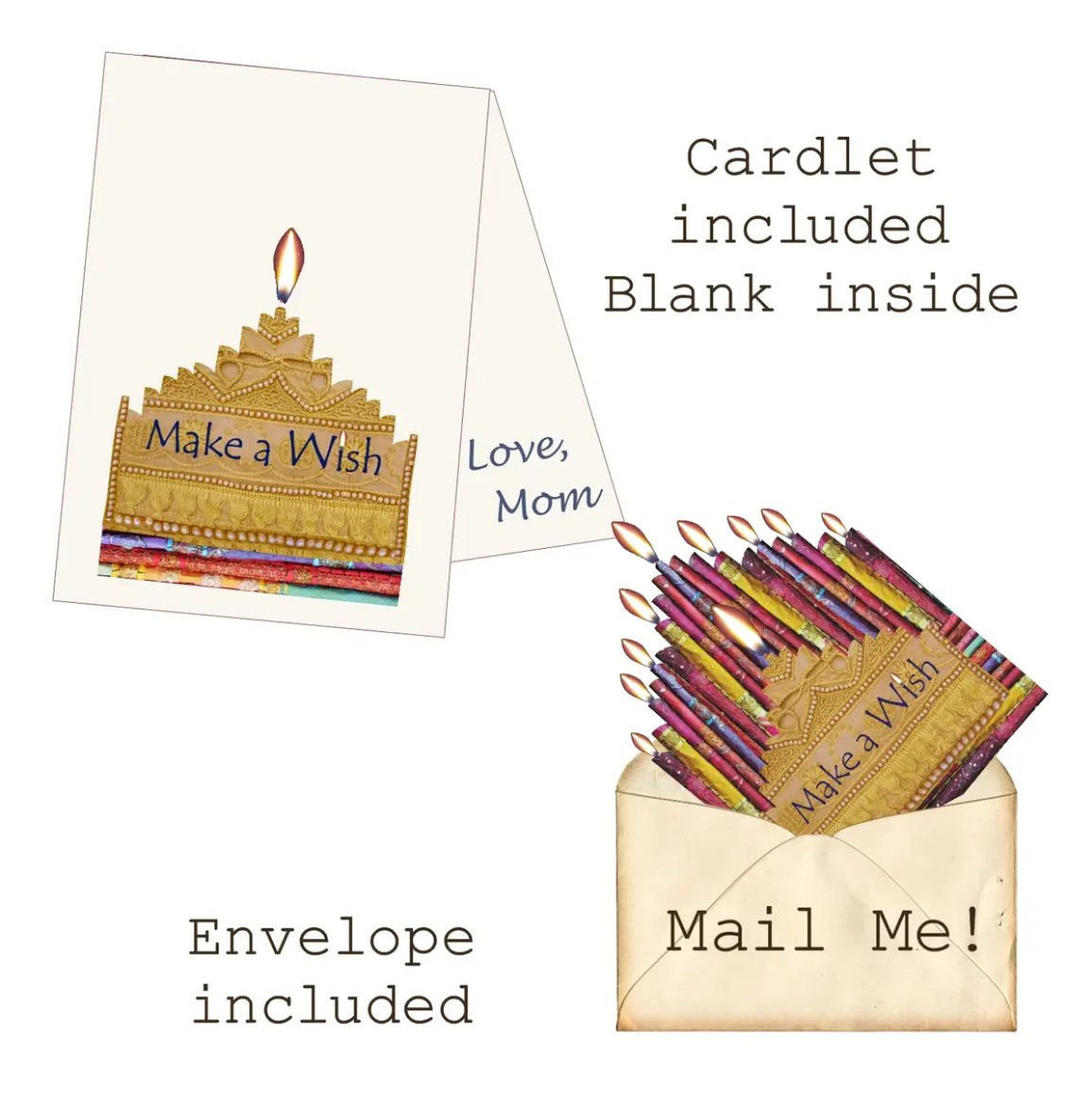 Make a Wish Birthday Candles Mailable Wearable Paper Tiara Boho Greeting Card - Marmalade Mercantile