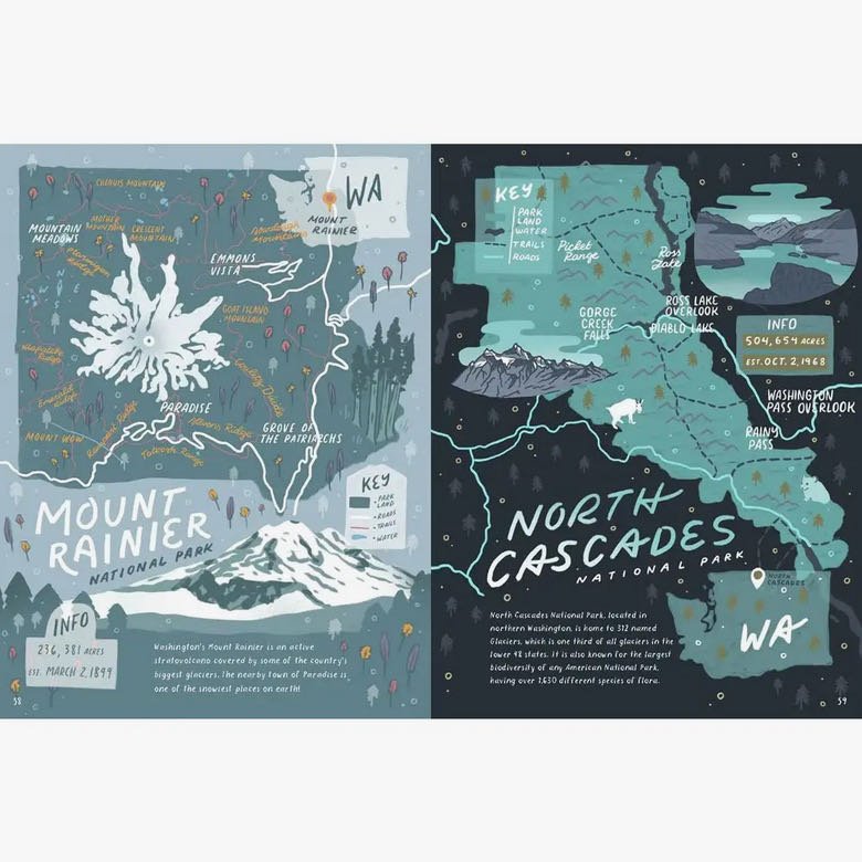 National Parks Maps: Illustrated Maps o 62 National Parks - Marmalade Mercantile