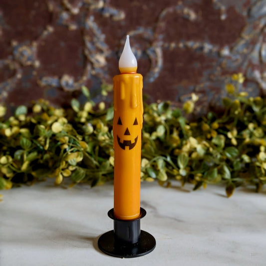 Orange Jack-O-Lantern Battery Operated LED Taper Candle - Marmalade Mercantile