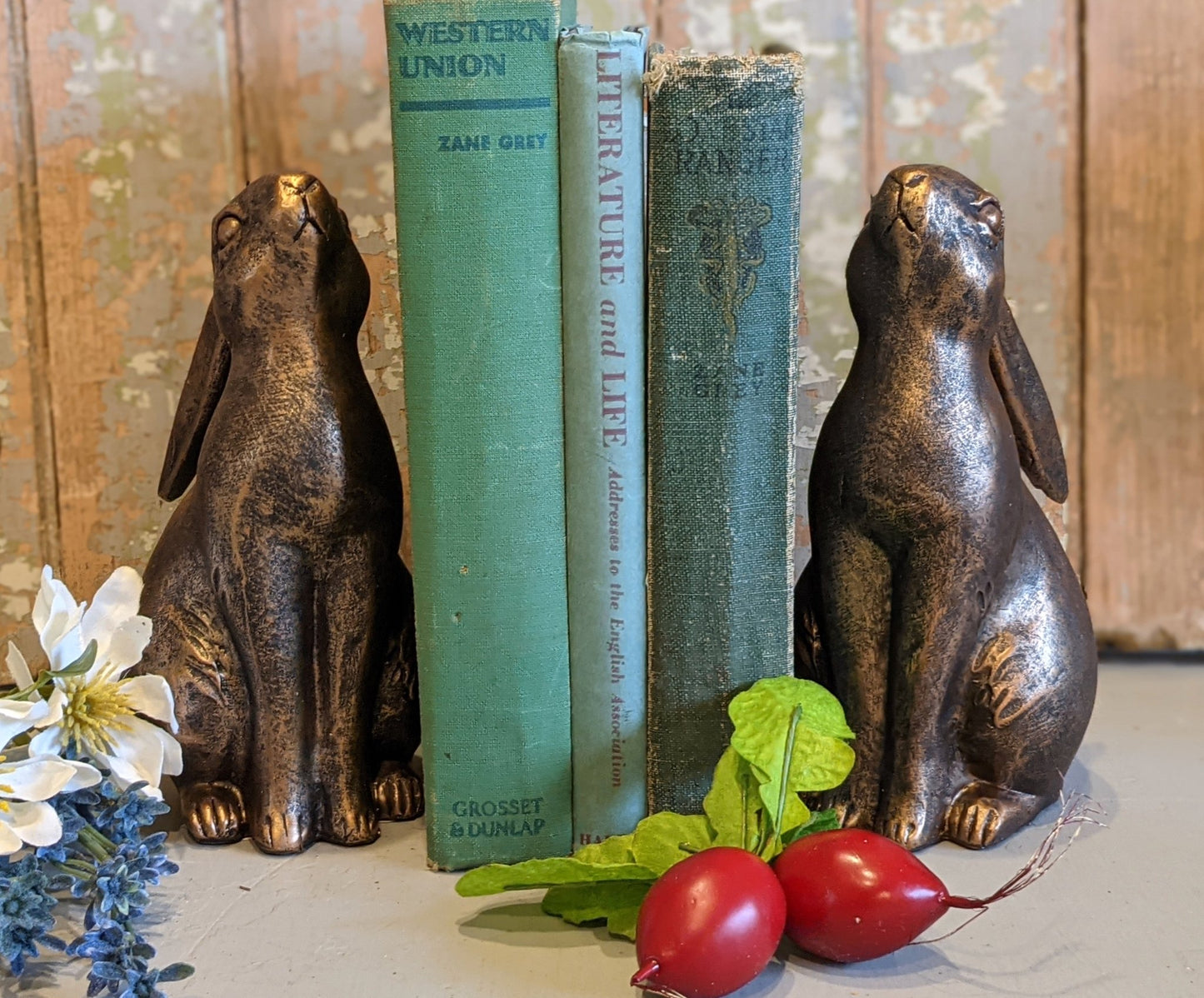 Pair of Springtime Bunny Bookends with Bronze Finish - Marmalade Mercantile