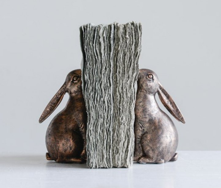 Pair of Springtime Bunny Bookends with Bronze Finish - Marmalade Mercantile