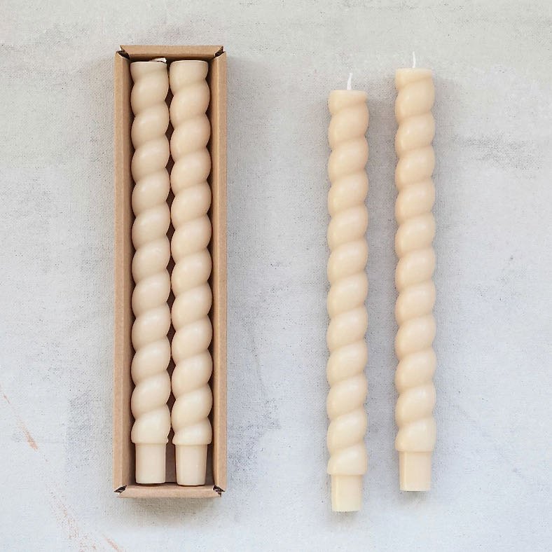 Pair of Unscented Twisted Taper Candles Cream Color - Marmalade Mercantile