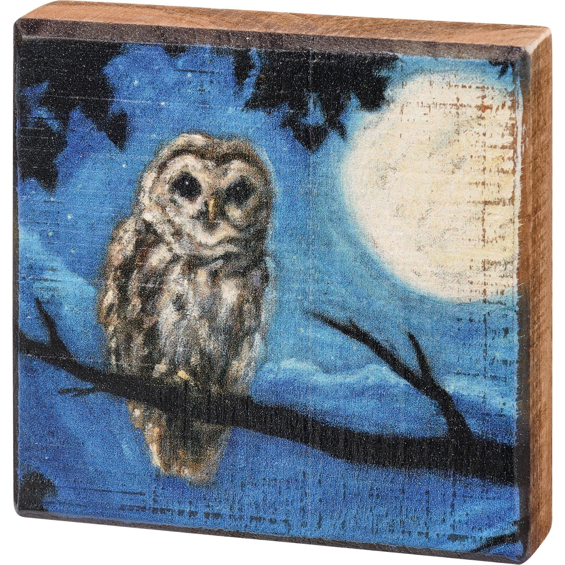 Petite Rustic Wooden Block Sign Halloween Owl & Full Moon - Marmalade Mercantile