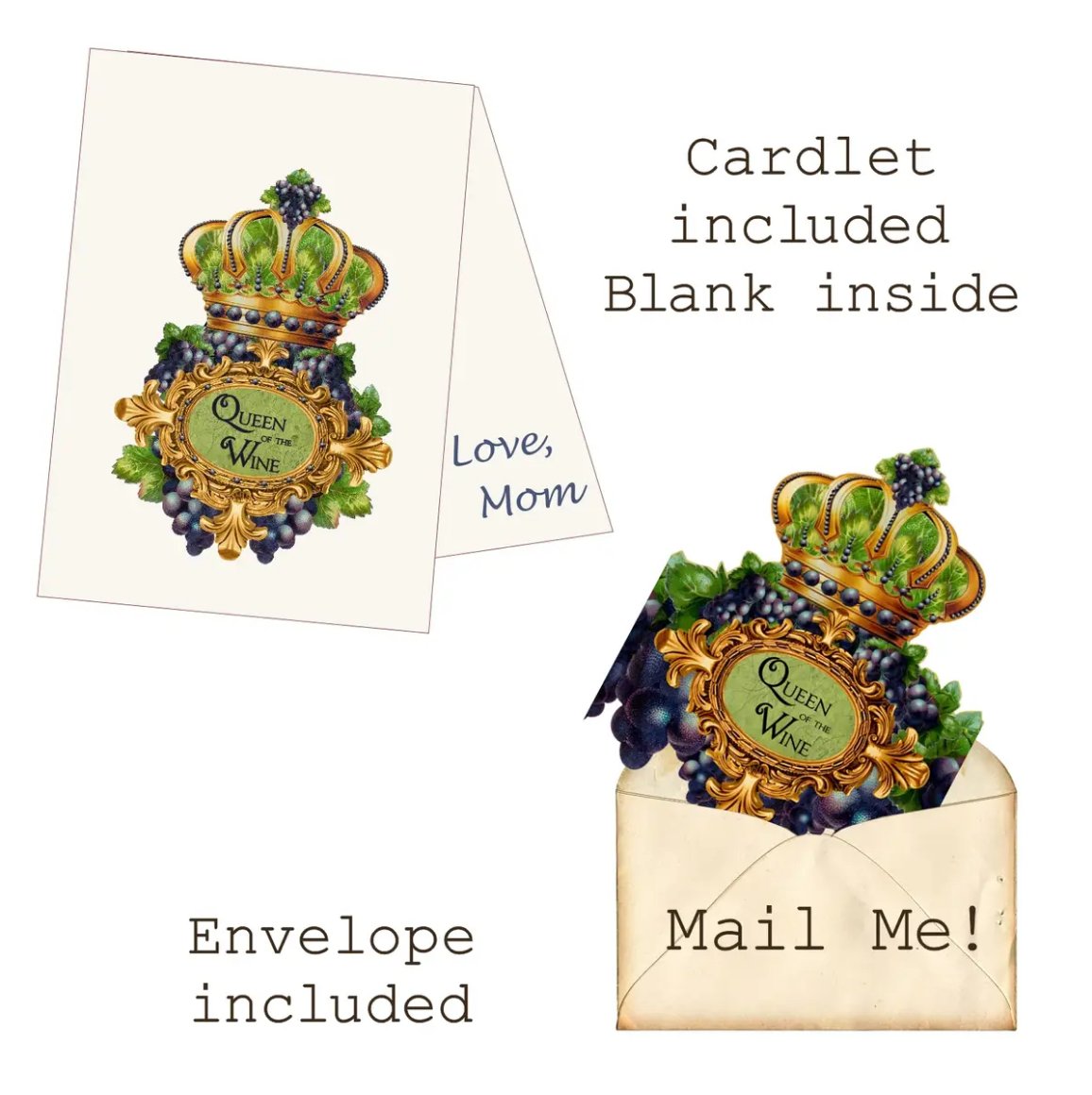 Queen of the Wine Mailable Wearable Paper Tiara Greeting Card - Marmalade Mercantile