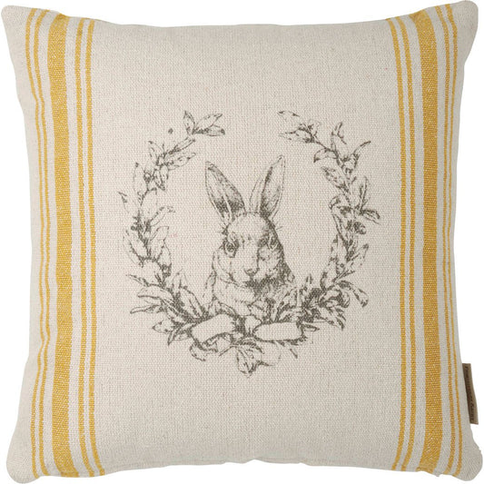 Rustic French Country Rabbit Crest Pillow Woven Mustard Stripes - Marmalade Mercantile