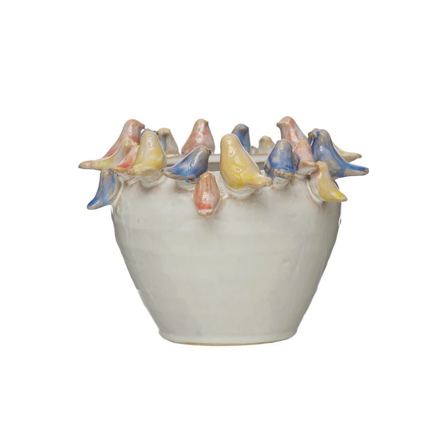 Rustic Stoneware Planter with Birds - Marmalade Mercantile