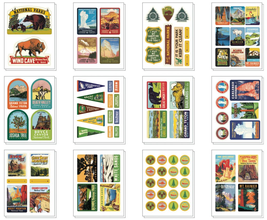 Set of 100+ Vintage-Style National Parks Adhesive Stickers - Marmalade Mercantile