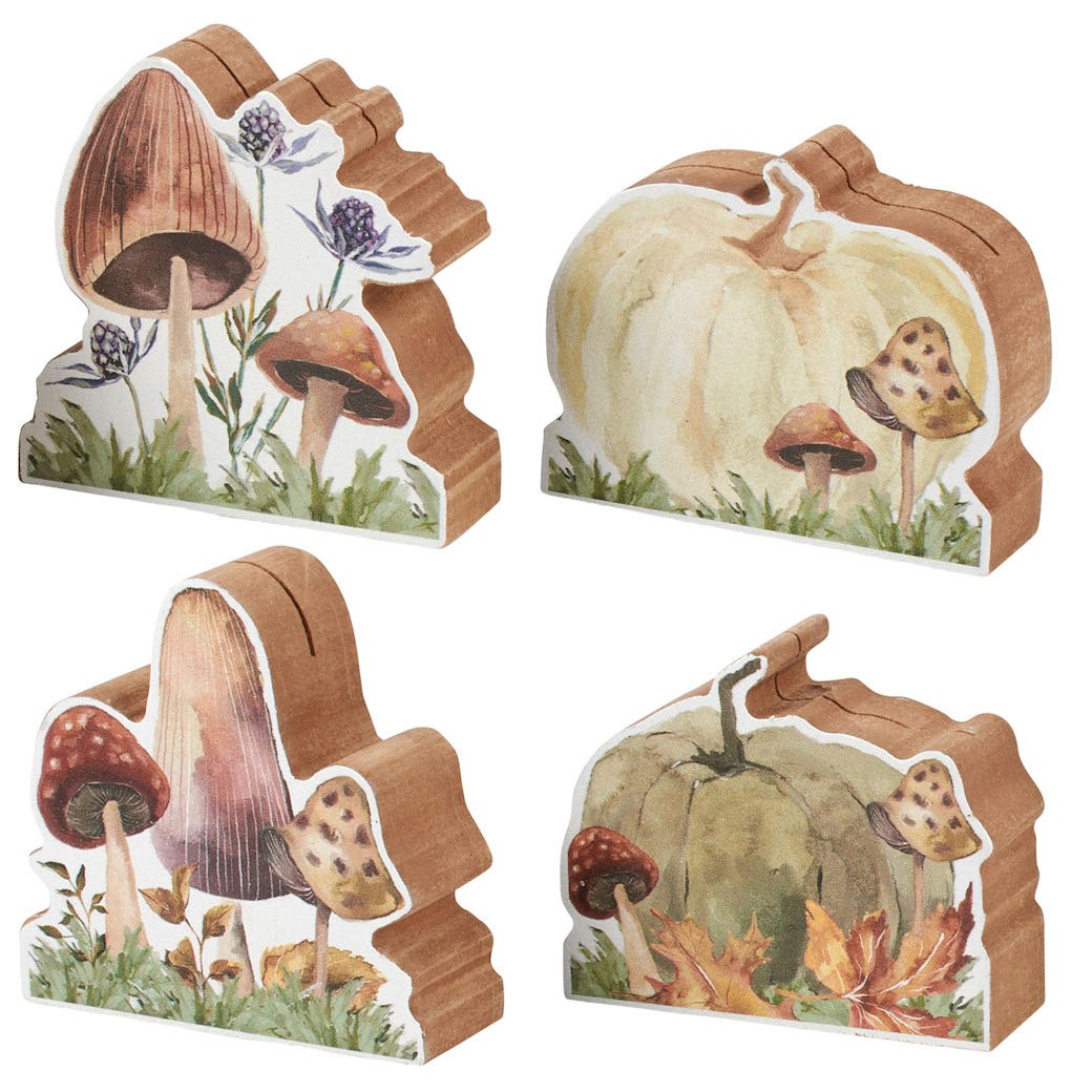 Set of Four Autumn Mushroom & Pumpkin Place Card Holder - Marmalade Mercantile