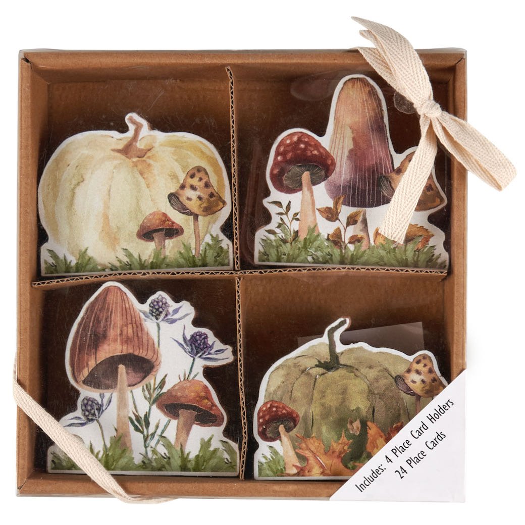Set of Four Autumn Mushroom & Pumpkin Place Card Holder - Marmalade Mercantile