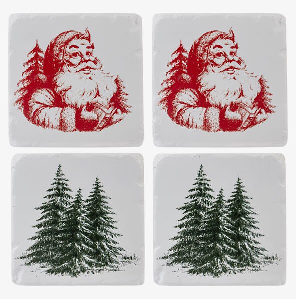 Set of Four Santa & Evergreen Tree Coasters - Marmalade Mercantile