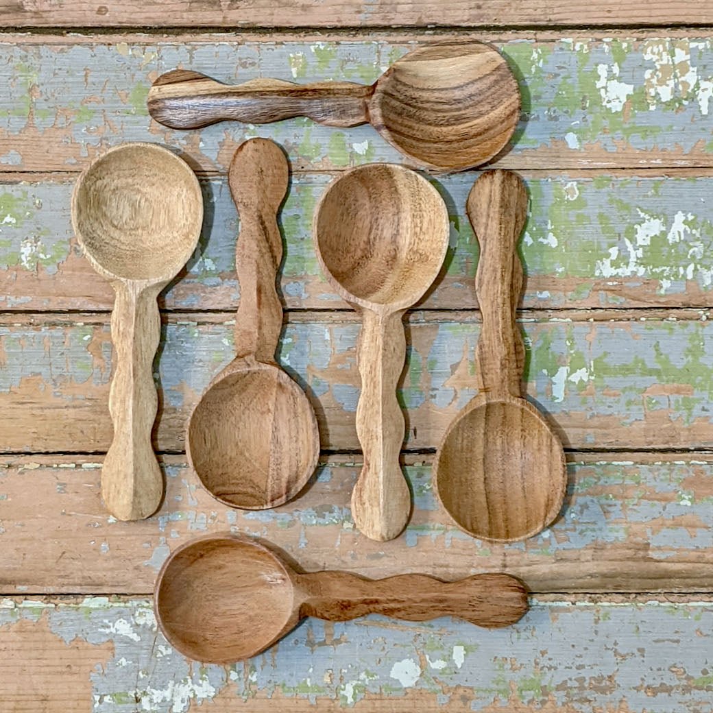 Set of Six 6.5” Acacia Wood Condiment Spoons - Marmalade Mercantile