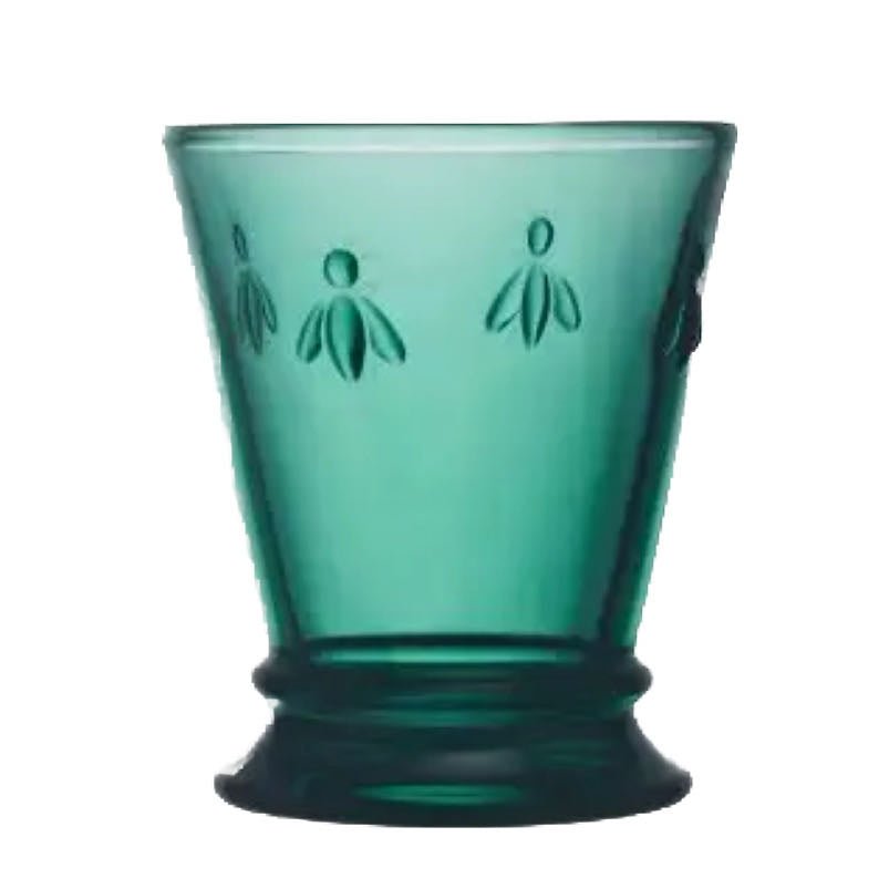 Set of Six French Emerald Green Glass Bee Tumblers 9 oz - Marmalade Mercantile