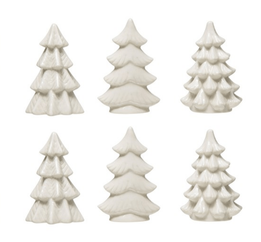 Set of Six Tiny 2" White Ceramic Christmas Trees - Marmalade Mercantile