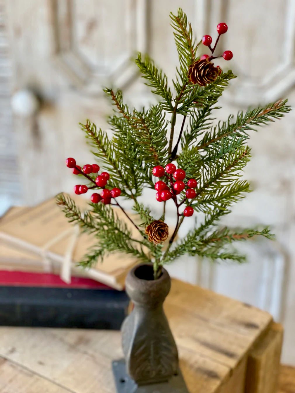 Set of Three 16" Faux Spruce Picks with Red Berries - Marmalade Mercantile