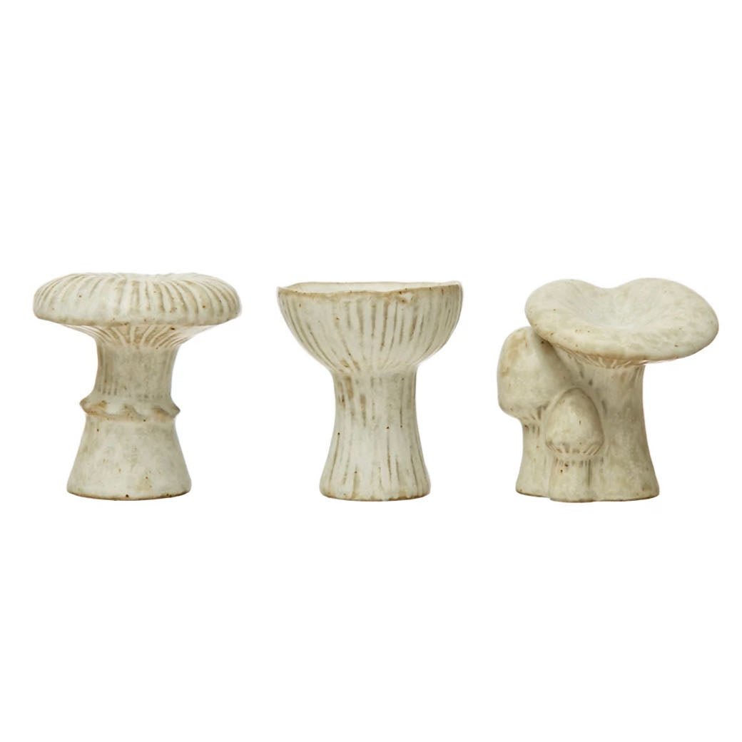 Set of Three Rustic Stoneware Cottage Core Mushrooms - Marmalade Mercantile