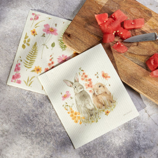 Set of Two Swedish Dishcloths Bunnies & Flowers - Marmalade Mercantile