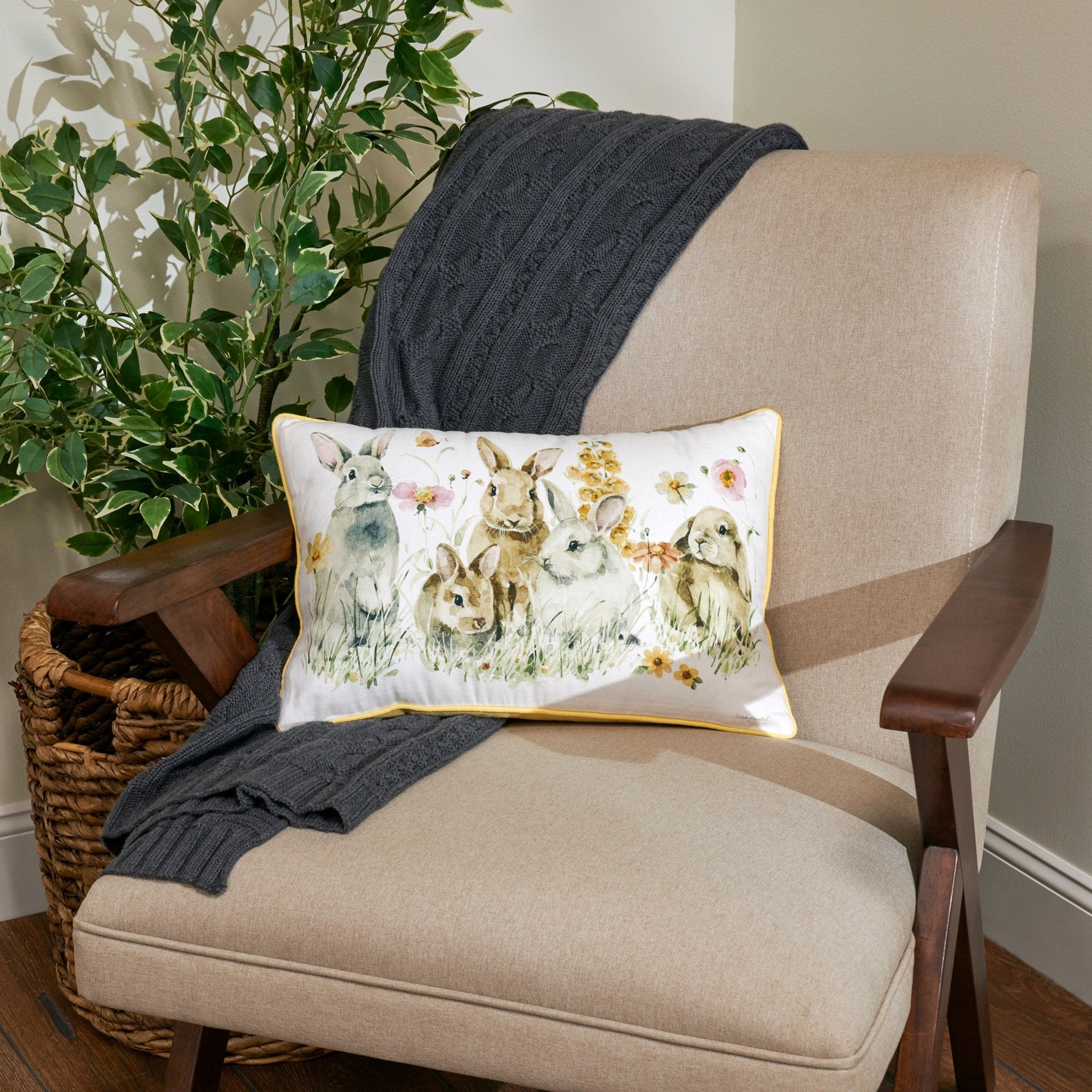 Springtime Bunnies & Flowers Accent Pillow - Marmalade Mercantile