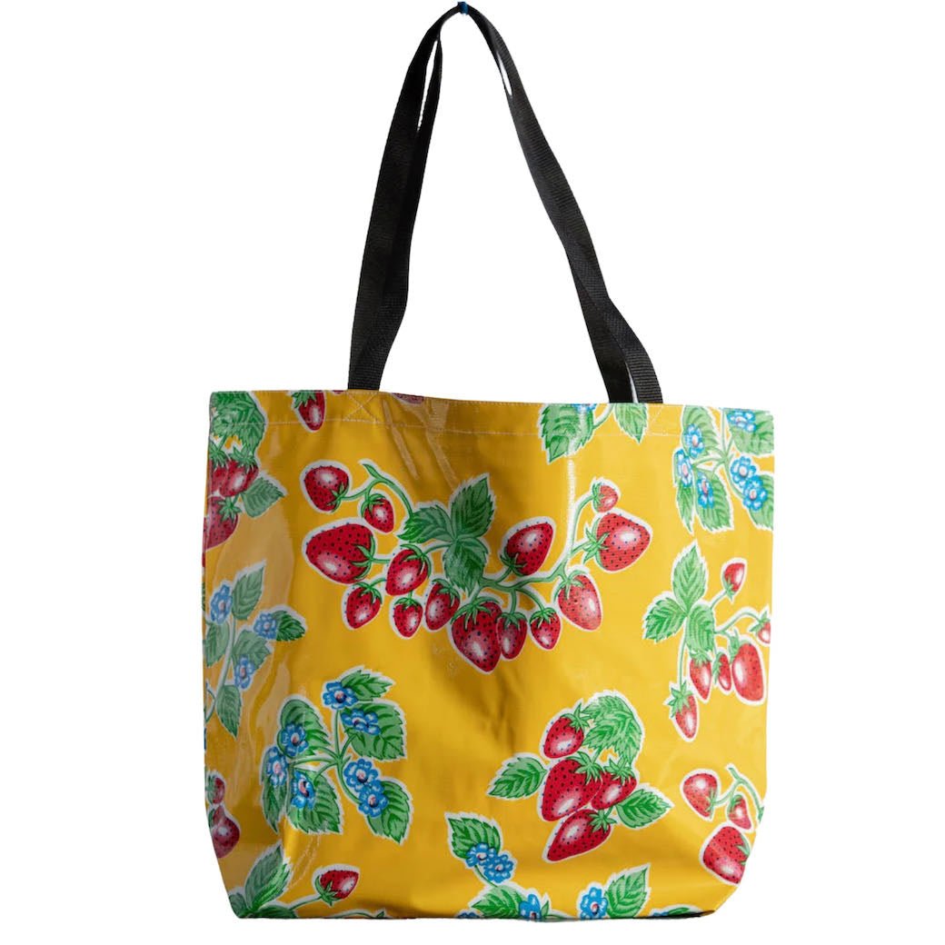 Strawberries on Yellow Oilcloth Large Market Tote