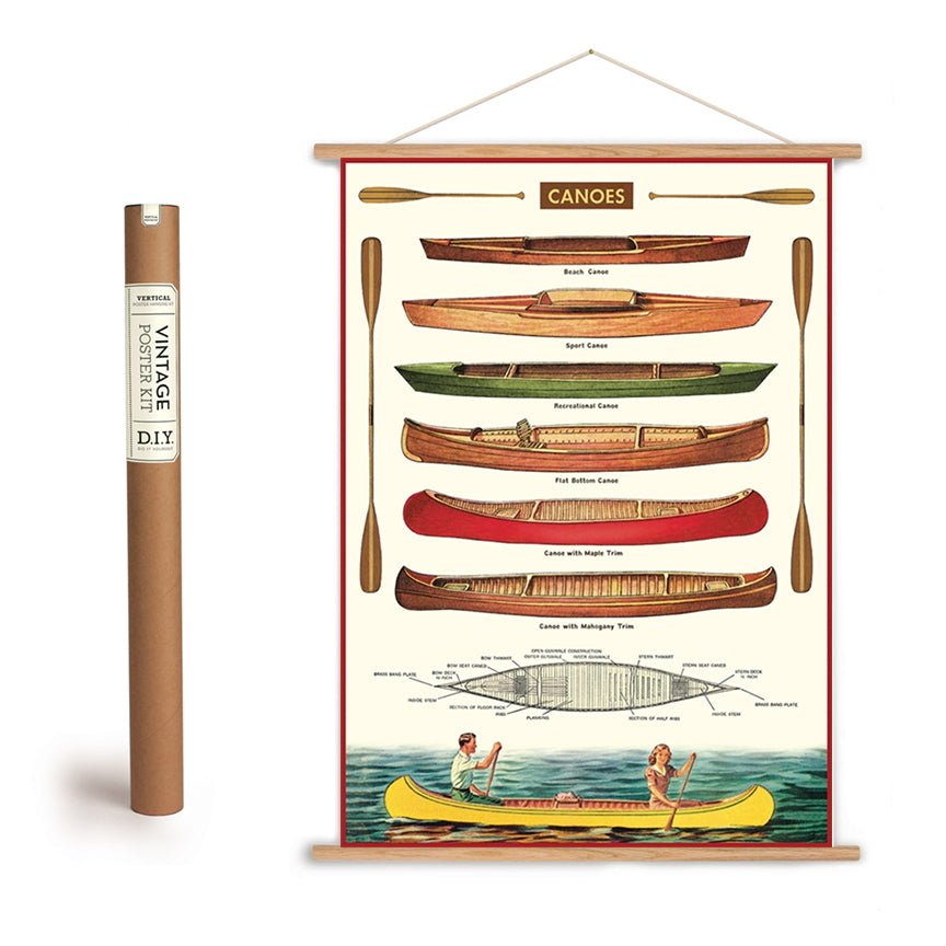 Vintage Canoes & Paddles Art Poster + Hanging Kit - Marmalade Mercantile