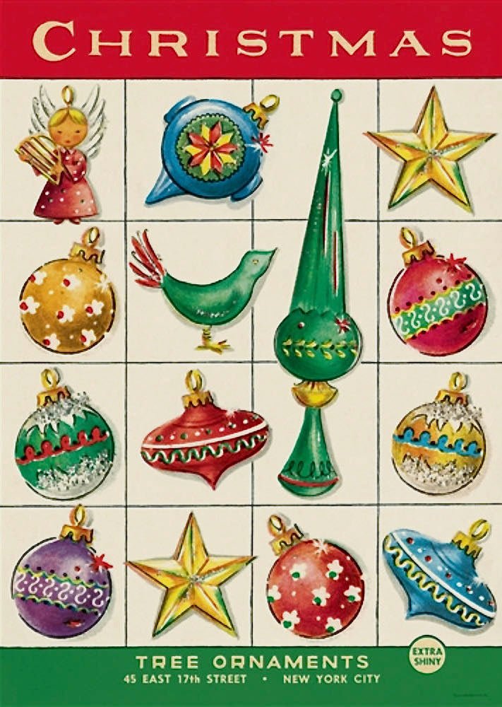 Vintage Christmas Ornaments Art Poster + Hanging Kit - Marmalade Mercantile