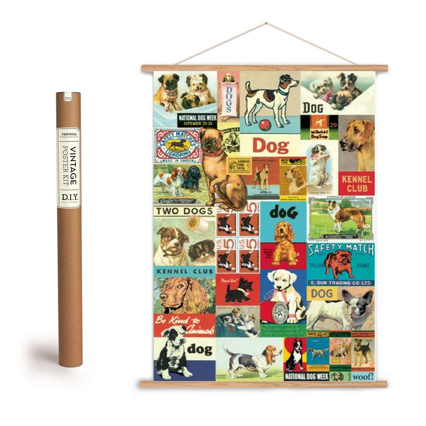Vintage Dog Breeds Collage Art Poster + Hanging Kit - Marmalade Mercantile