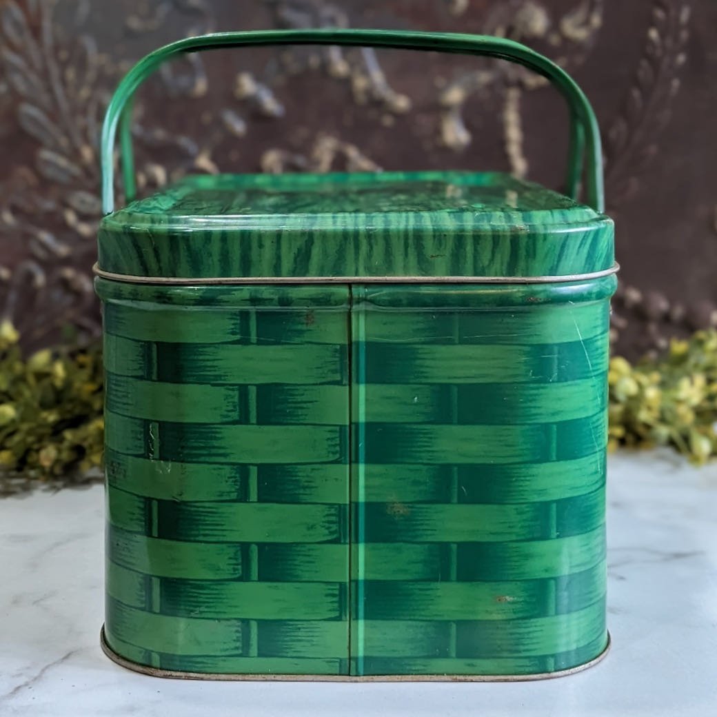 Vintage Green Metal Picnic Basket - Marmalade Mercantile