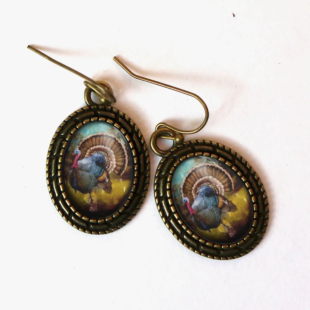 Vintage Style Cottage Core Thanksgiving Turkey Earrings for
