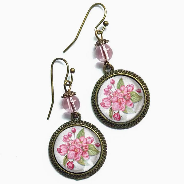 Vintage-Style Hand-Made Cottage Core Cherry Blossoms Pierced Earrings - Marmalade Mercantile