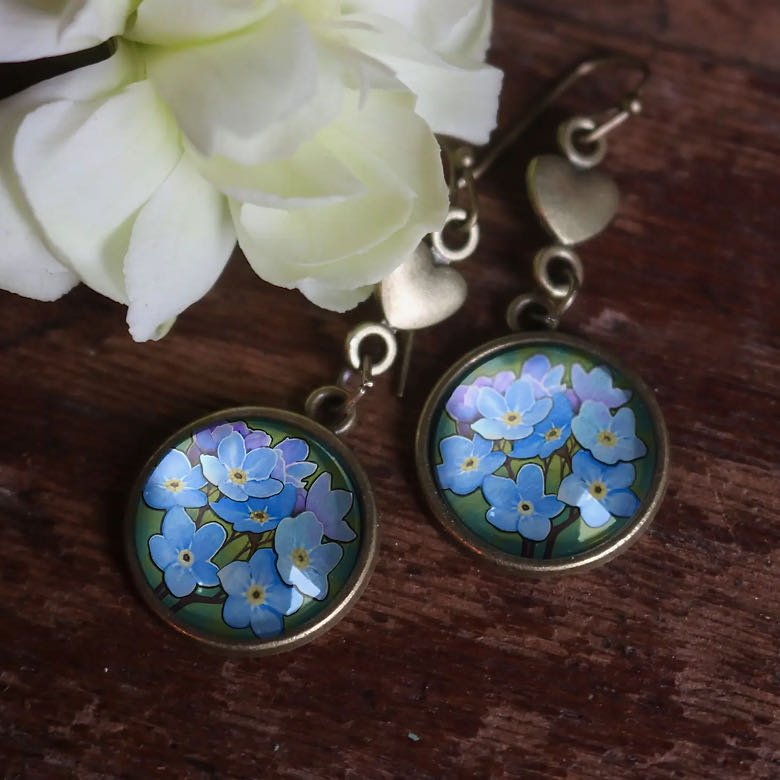 Vintage-Style Hand-Made Cottage Core Forget-Me-Not Pierced Earrings - Marmalade Mercantile